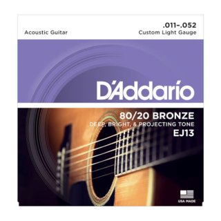 DAddario EJ13, 80/20 Bronze, Custom Light, 11-52
