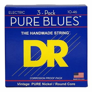 DR Strings PURE BLUES™ Pure Nickel Electric Guitar Strings Medium 10-46 3er Pack